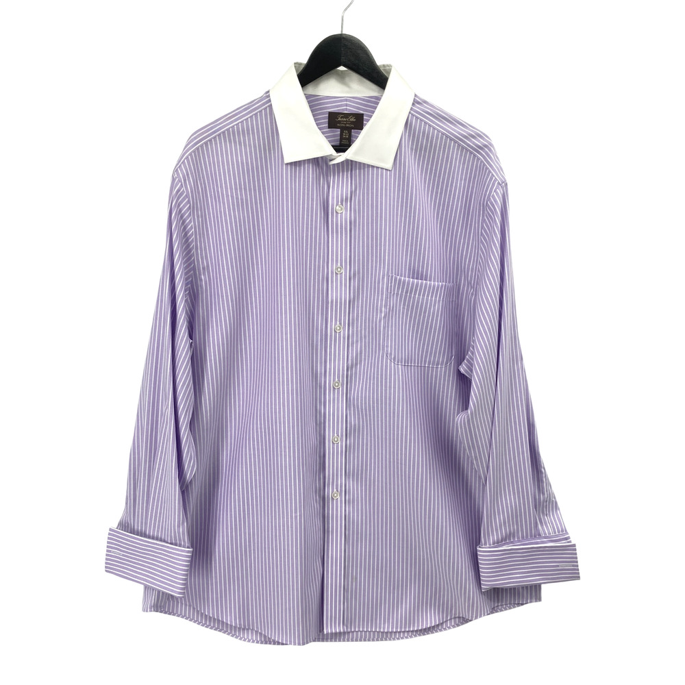 Tasso Elba Purple Striped Contrast Collar French Cuff Dress Shirt Size XXL Men